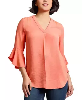 Женская блузка с V-образным вырезом и расклешенными рукавами Jones New York, оранжевый