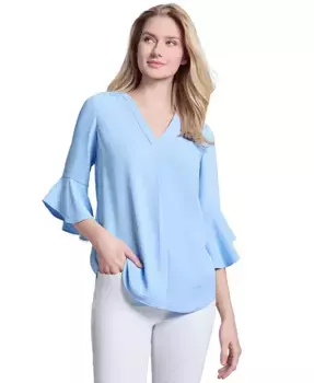 Женская блузка с V-образным вырезом и расклешенными рукавами Jones New York, синий