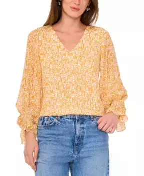 Женская блузка с V-образным вырезом и рукавами-фонариками Vince Camuto, золотой