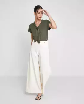 Женская блузка с V-образным вырезом и бантом Trucco, темно-зеленый