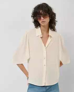 Женская блузка с воланами на рукавах и струящейся тканью Roberto Verino, цвет Crudo