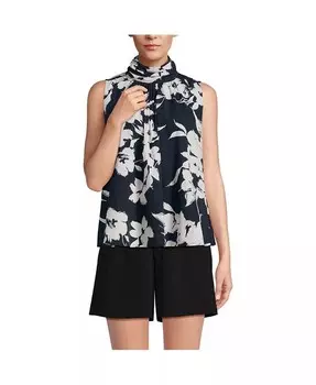 Женская блузка с воротником из хлопковой вуали Lands' End, черный