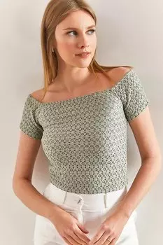 Женская блузка с воротником Мадонны и узором SHADE, мятно-зеленый