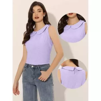 Женская блузка с воротником Питера Пэна, повседневная жаккардовая майка без рукавов с цветочным принтом ALLEGRA K, светло-фиолетовый