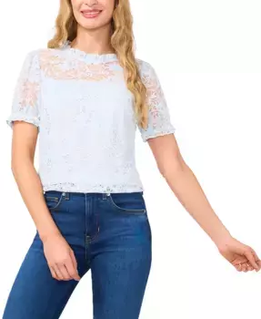 Женская блузка с воротником-рюш и короткими рукавами-фонариками CeCe, синий