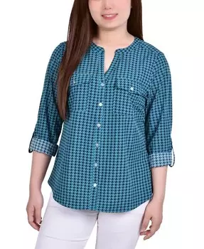 Женская блузка с воротником-стойкой и рукавами 3/4 NY Collection, зеленый