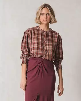 Женская блузка с воротником-стойкой в шотландскую клетку Indi & Cold, розовый