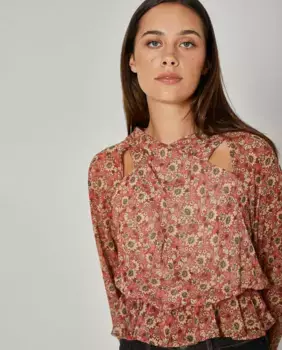 Женская блузка с вырезами на плечах и оборкой по низу Nalle, мультиколор