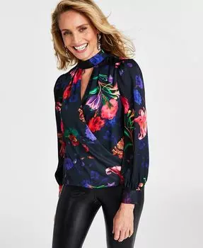 Женская блузка с вырезом и принтом I.N.C. International Concepts, черный