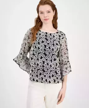 Женская блузка с вышивкой и рукавами-рюшами, размеры Regular и Petite Kasper, черный