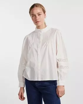 Женская блузка с вышивкой на длинном рукаве Pieces, белый