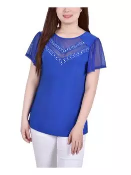 Женская блузка с заклепками и рукавами-крылышками Petites NY Collection, цвет victoria blue