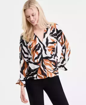 Женская блузка с запахом и принтом I.N.C. International Concepts, коричневый