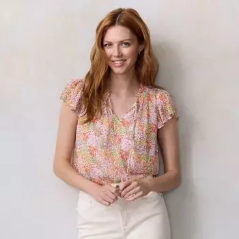 Женская блузка с запахом, рюшами и V-образным вырезом Lc Lauren Conrad, мультиколор
