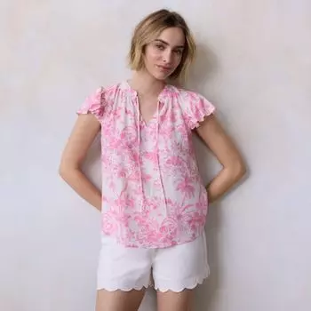 Женская блузка с запахом, рюшами и V-образным вырезом Lc Lauren Conrad, цвет red tropical toile