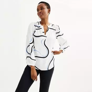 Женская блузка с защипами и Y-образным вырезом Nine West, цвет White Simple Swirl
