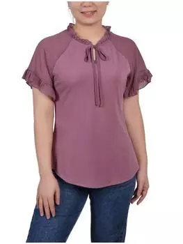 Женская блузка с завязками на шее и прозрачными рукавами NY Collection, цвет lilac
