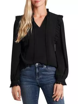 Женская блузка с завязками на шее и оборками CeCe, цвет rich black