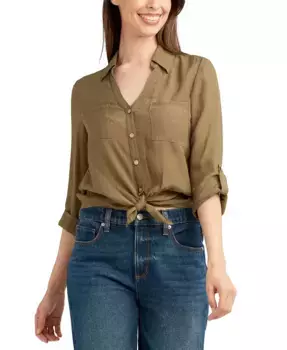 Женская блузка с завязками по низу Juniors' Tie-Hem Gauzy Shirt BCX, зеленый