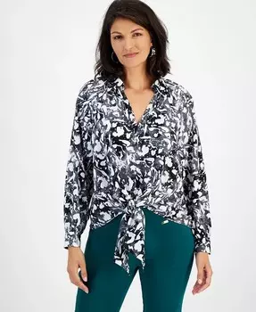 Женская блузка с завязкой спереди с принтом I.N.C. International Concepts, черный