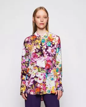 Женская блузка со потайными пуговицами и цветочным принтом Mirto, фиолетовый
