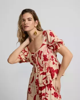 Женская блузка со сборками и красным цветочным принтом Silbon, красный