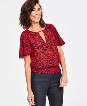 Женская блузка со сборками на подоле с принтом I.N.C. International Concepts, красный