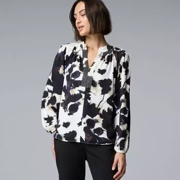 Женская блузка со сборкой на горловине Simply Vera Vera Wang, цвет navy ink bouquet