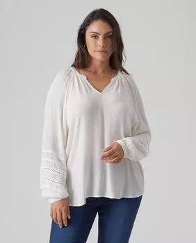 Женская блузка со складками на рукавах Vero Moda Curve, белый