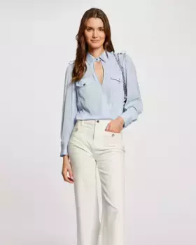 Женская блузка со скрещенным вырезом и длинными рукавами Morgan, светло-голубой