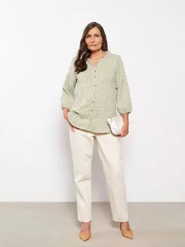Женская блузка в клетку с круглым вырезом LCW Grace