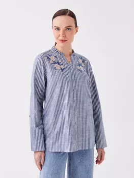 Женская блузка в полоску с длинным рукавом и свободным вырезом LCW Grace