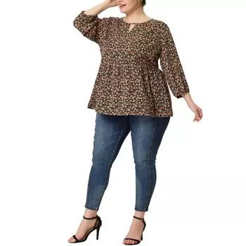 Женская блузка в стиле бебидолл с рюшами и рукавами 3/4 больших размеров с цветочным принтом больших размеров Agnes Orinda, синий