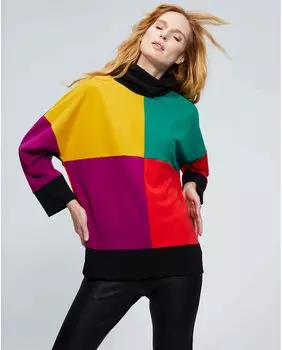 Женская блузка в стиле колор-блок с воротником-воронкой Georges Rech Pars, мультиколор