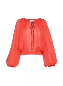 Женская богемная рубашка из хлопковой шелковой вуали с короткими рукавами и губами FORTE FORTE