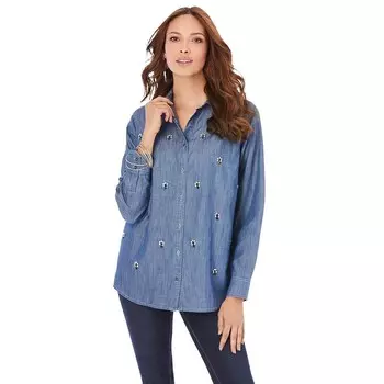 Женская большая рубашка больших размеров с драгоценными камнями Roaman's, цвет Stonewash