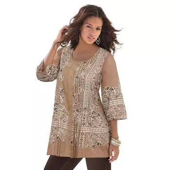 Женская большая рубашка с принтом Roaman's Monique больших размеров, цвет New Khaki Mirrored