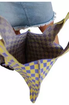 Женская большая сумка Lazy Wind в сиреневом и желтом цветах в клетку 123 Amore