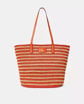 Женская большая сумка-тоут из рафии в полоску Lauren Ralph Lauren, оранжевый