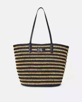 Женская большая сумка-тоут из рафии в полоску Lauren Ralph Lauren, тёмно-синий