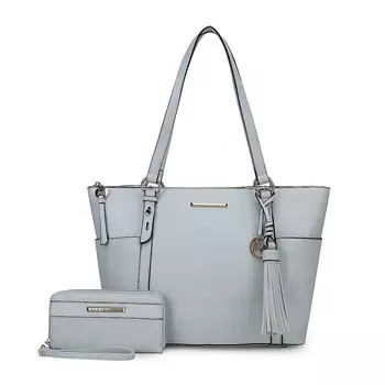 Женская большая сумка-тоут из веганской кожи MKF Collection Gloria с кошельком от Mia K, 2 предмета, цвет Light Blue