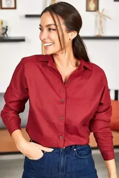 Женская бордовая длинная базовая рубашка оверсайз armonika, бордовый