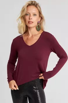 Женская бордовая повседневная блузка с v-образным вырезом AYD259 Cool & Sexy, бордовый