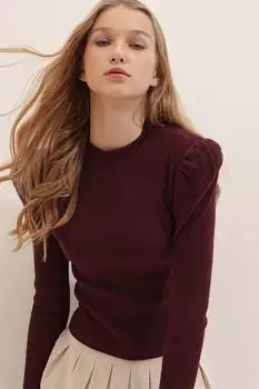 Женская бордовая укороченная блузка с рукавами принцессы и полуводолазкой Trend Alaat Stili, бордовый
