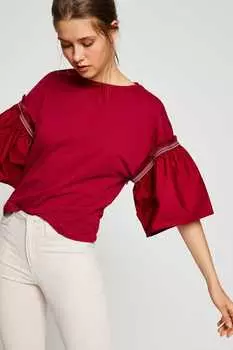 Женская бордово-красная футболка 8YAK13379OK Koton, бордовый