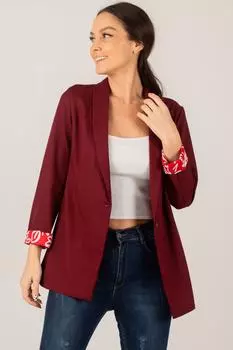 Женская бордово-красная креповая куртка на одной пуговице с цветочными рукавами armonika, бордовый