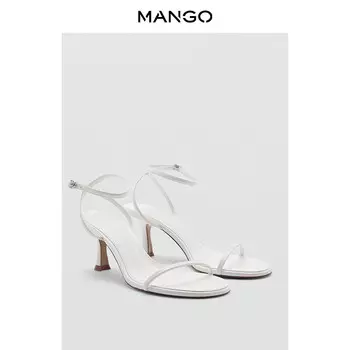 Женская босоножки Mango на среднем каблуке с пряжкой, белый