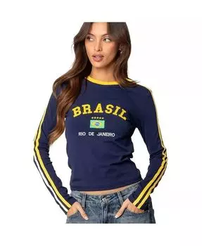 Женская бразильская вышитая футболка с длинным рукавом Edikted, синий