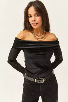 Женская черная бархатная блузка с воротником Мадонна Olalook, черный