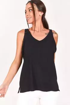 Женская черная блузка без рукавов с v-образным вырезом armonika, черный